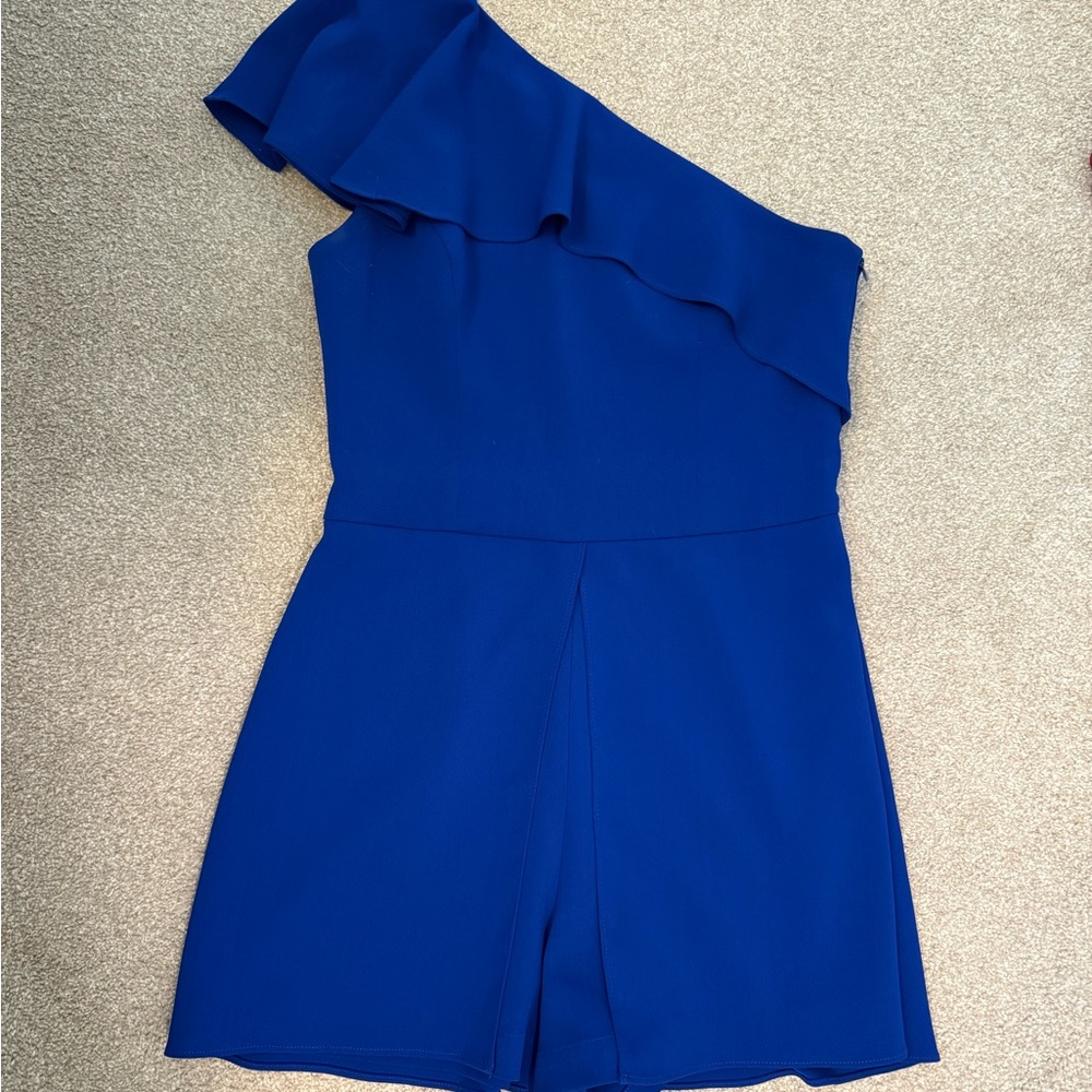 Amanda Uprichard One Shoulder Blue Romper